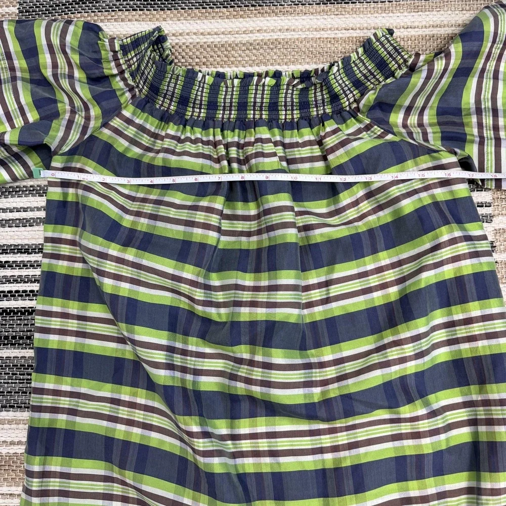 J.Crew Dress Women's Size 2 Green Plaid Off Shoulder Yarn Dyed Silk Shift - Picture 12 of 16